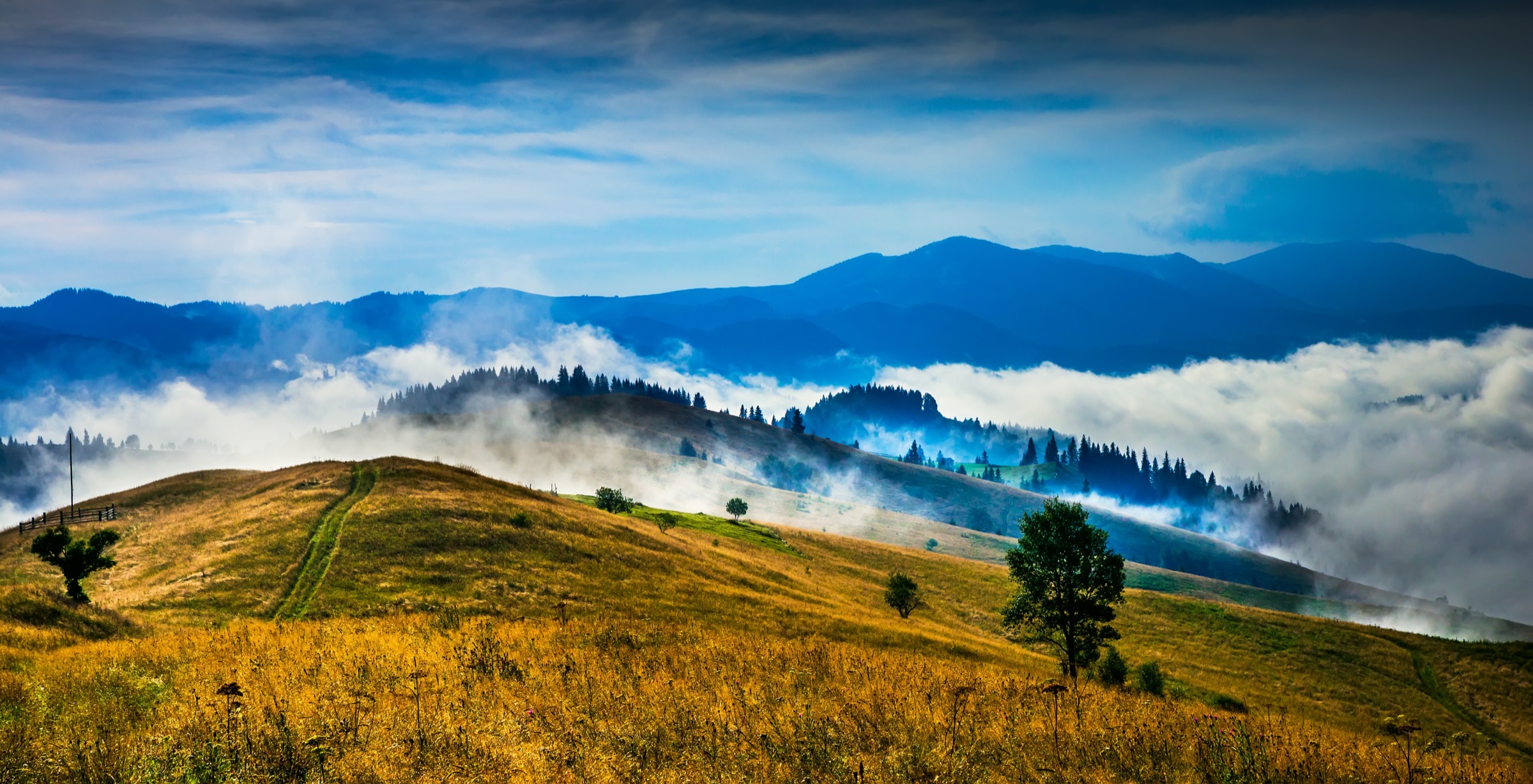 Morning mist over the Carpathian ridges