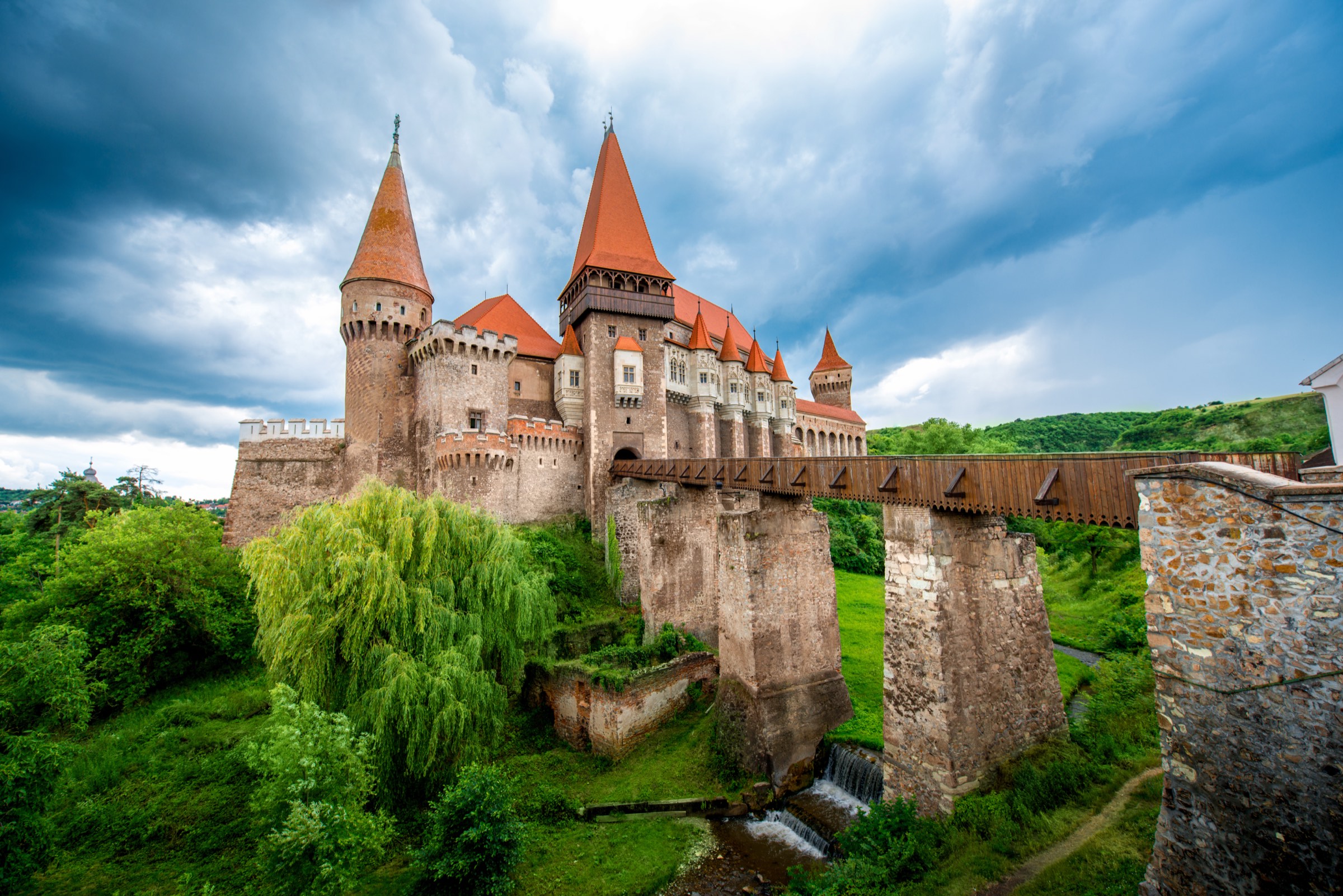 Corvin Castle and its wooden bridge at Hunedoara
