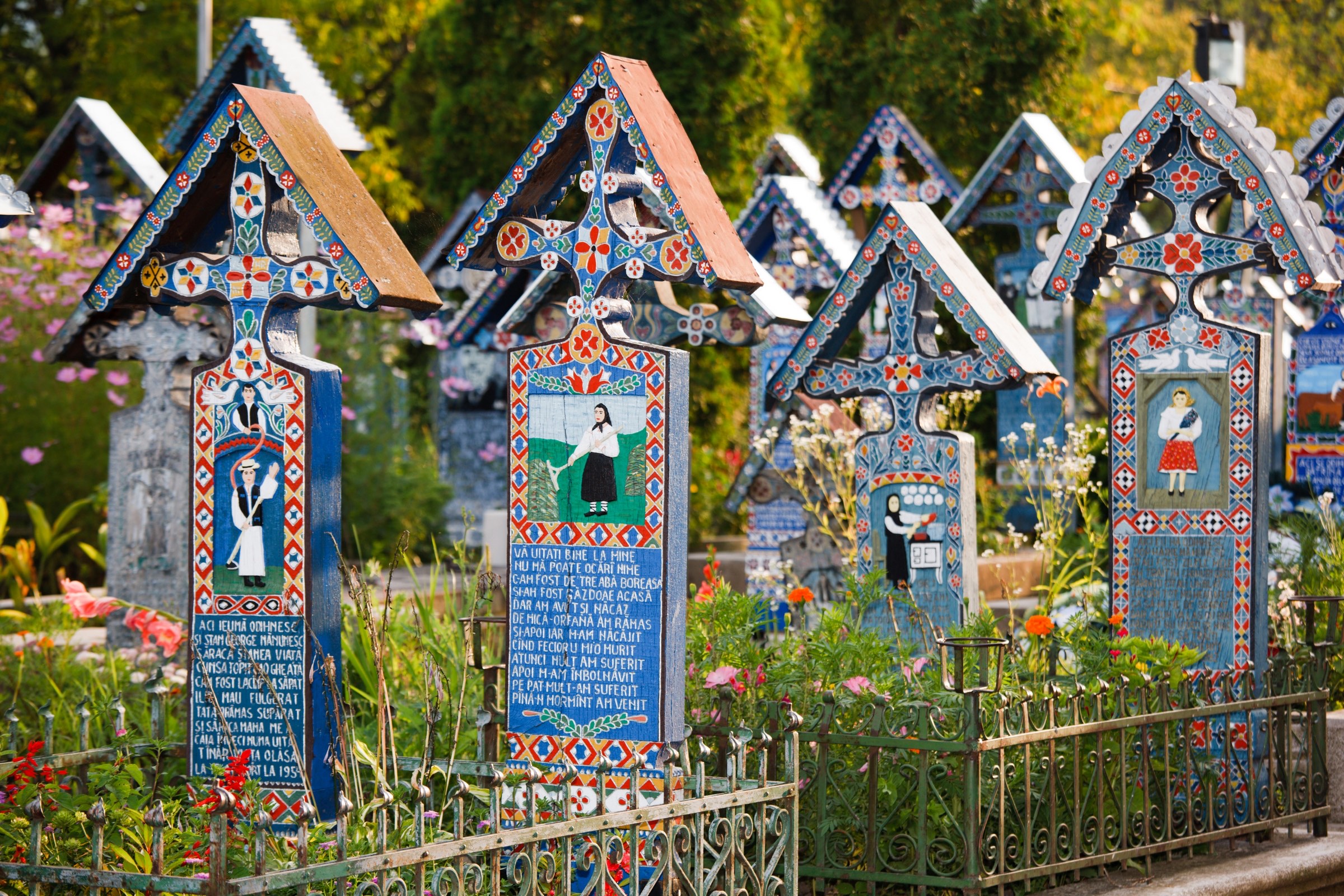 Painted crosses at the Merry Cemetery of Săpânța